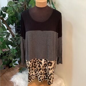 Maurices 24/7 Women's Long Sleeve Color Block Leopard Stripe Top Size 3X